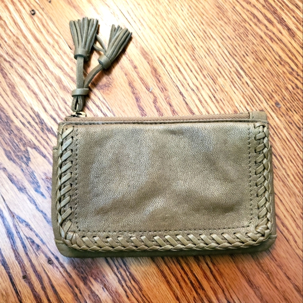 HOBO Olive Green Leather Wallet with Tassel